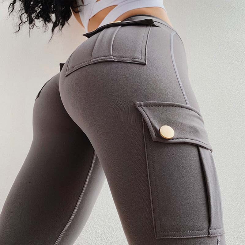 Cinza Legging - Calça Legging Feminina com Bolsos Estilo Cargo