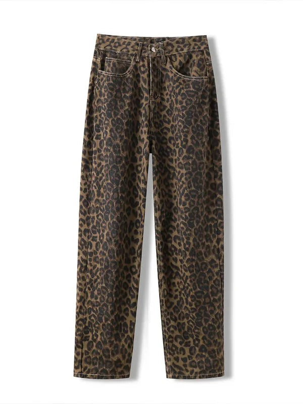 Calça Jeans Wide Leg - Estampa Leopardo Calça Finesse Escura PP 