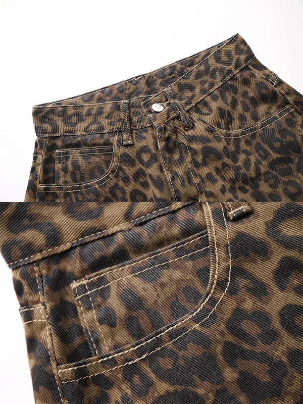 Calça Jeans Wide Leg - Estampa Leopardo Calça Finesse 