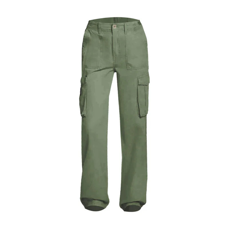 Calça Cargo verde Feminina - Cintura Alta Ajustável com Elástico na Cintura