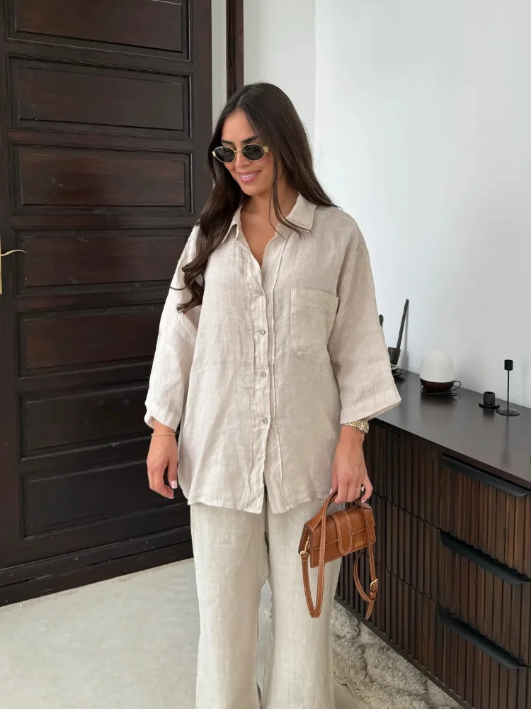 Conjunto de Linho Renee Conjunto de Roupas Finesse Off-White GG 