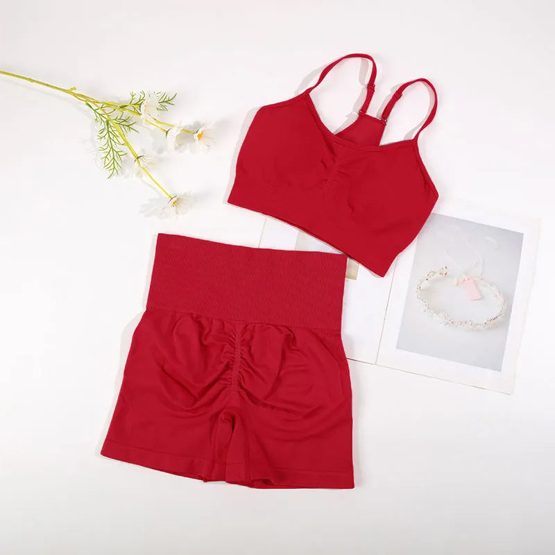 Conjunto Academia Sem Costura - Top + Short Roupa de Academia Finesse Conjunto Vermelho P 