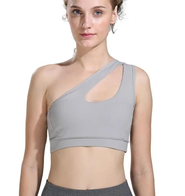 Top Fitness Alça Transversal - Unilateral Tops Finesse Cinza Claro PP 