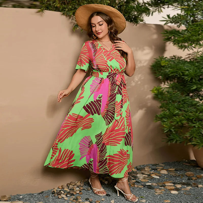 Vestido Florido Plus Size - Leandra verde