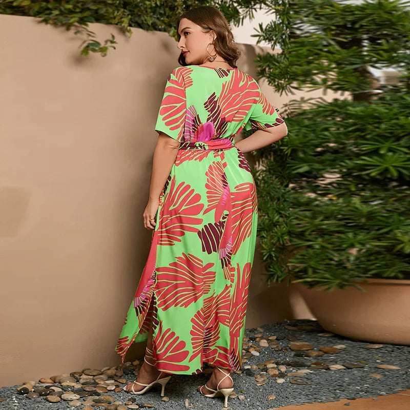 Vestido Florido Plus Size - Leandra verde