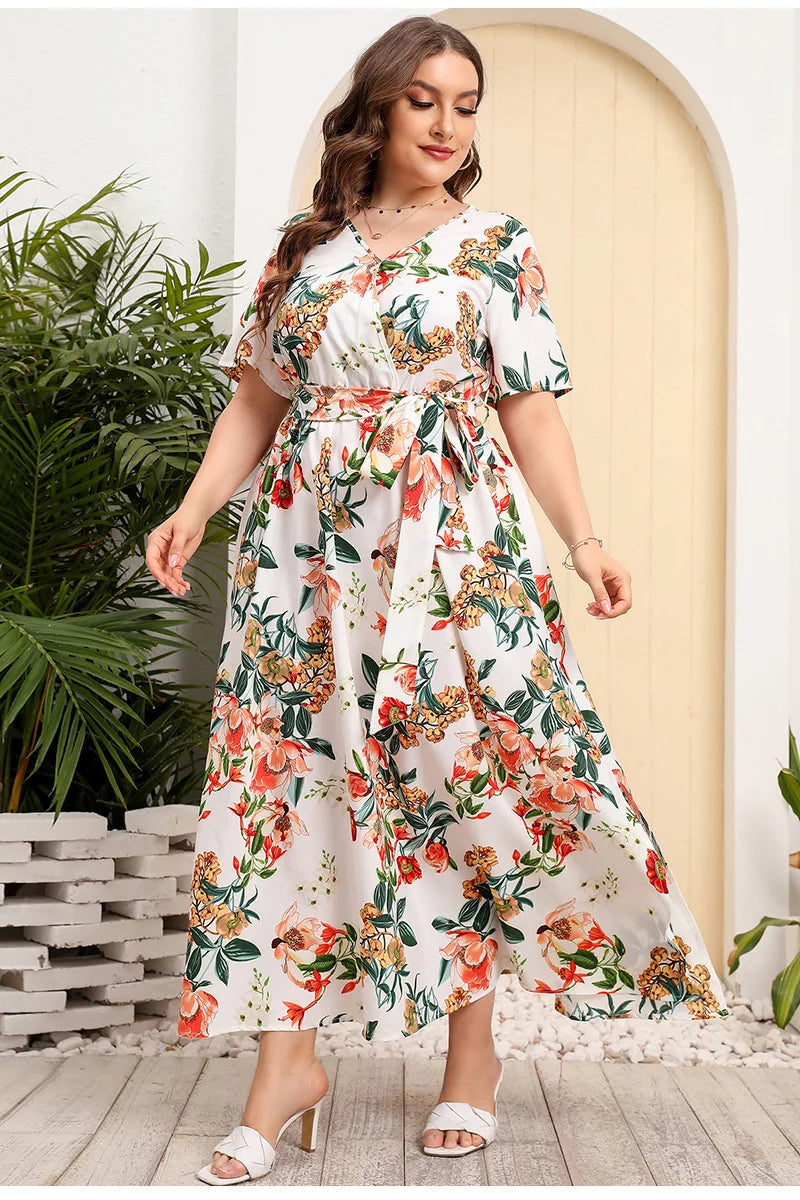 Vestido Florido Plus Size - Leandra branco