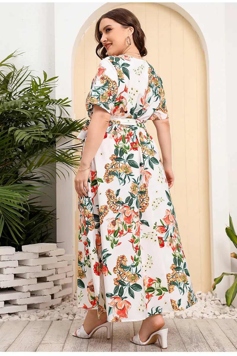 Vestido Florido Plus Size - Leandra branco