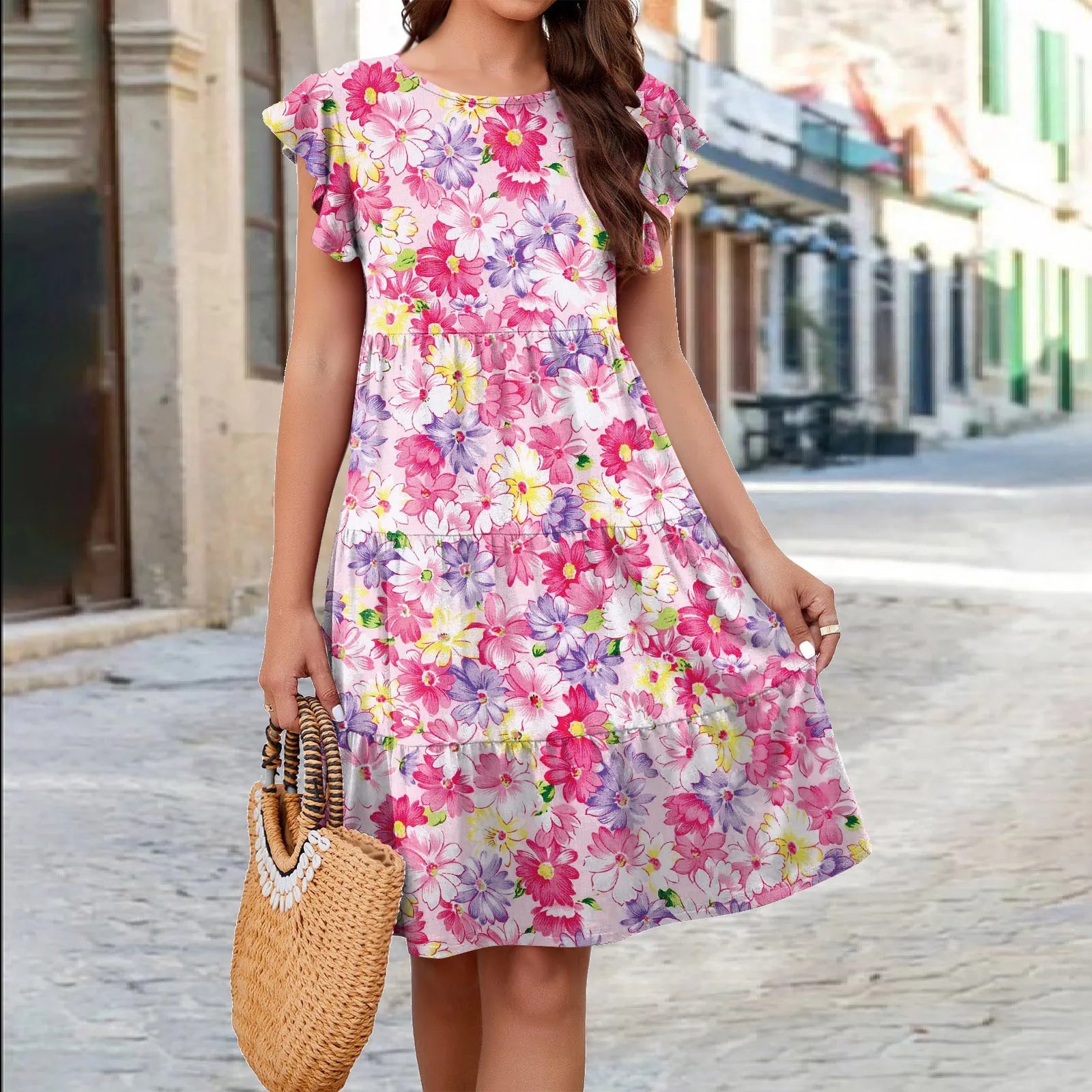 Vestido Midi Florido - Agnes rosa