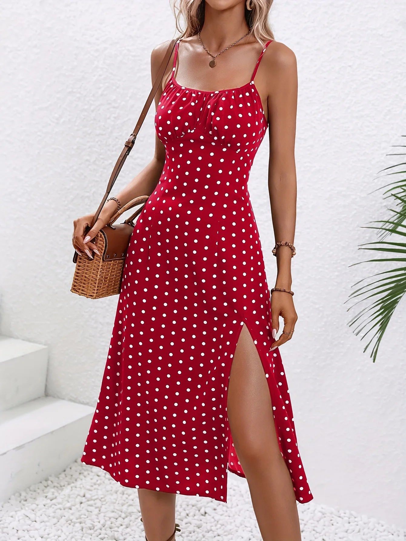 Vestido midi com fenda - Lisa vermelho