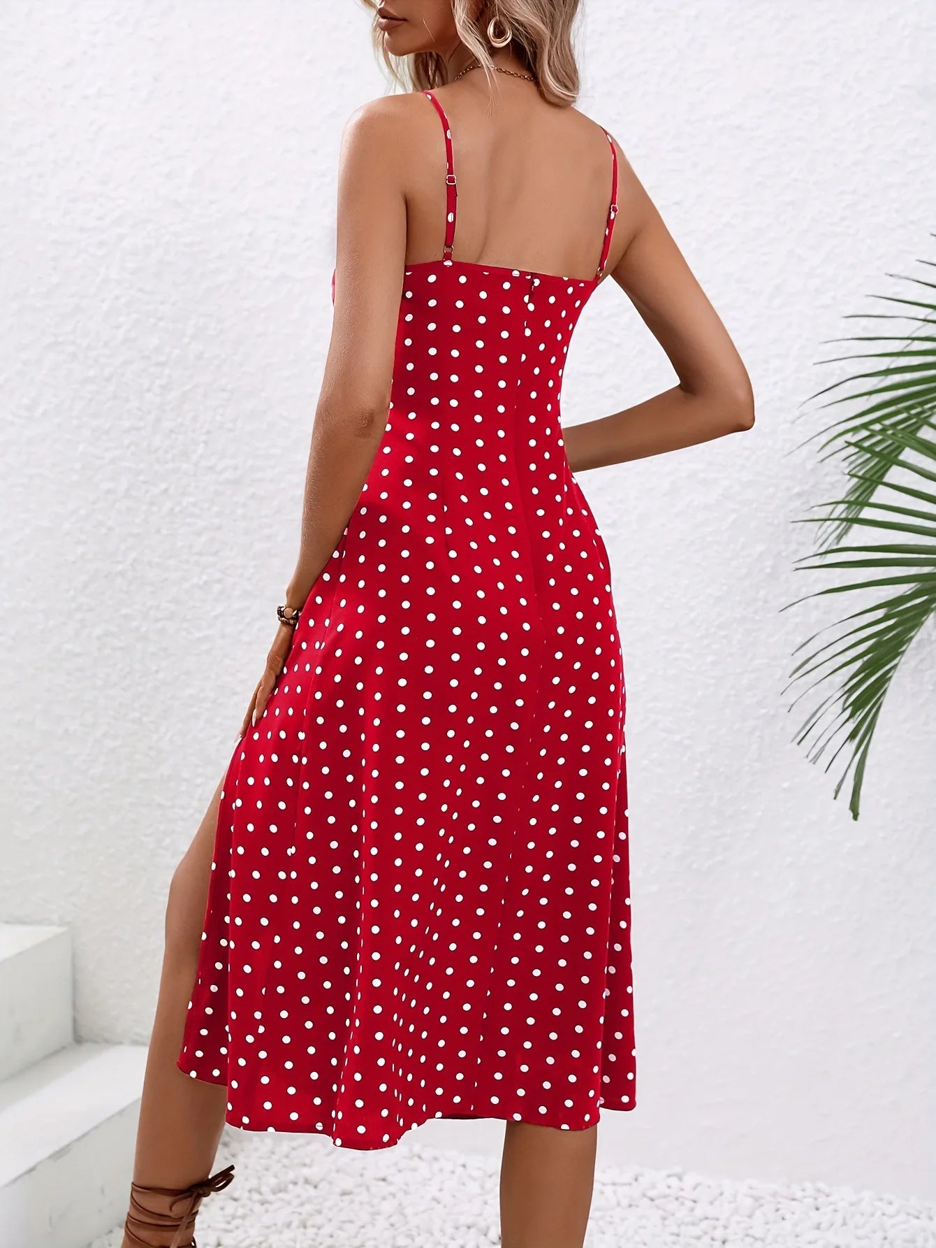 Vestido midi com fenda - Lisa vermelho