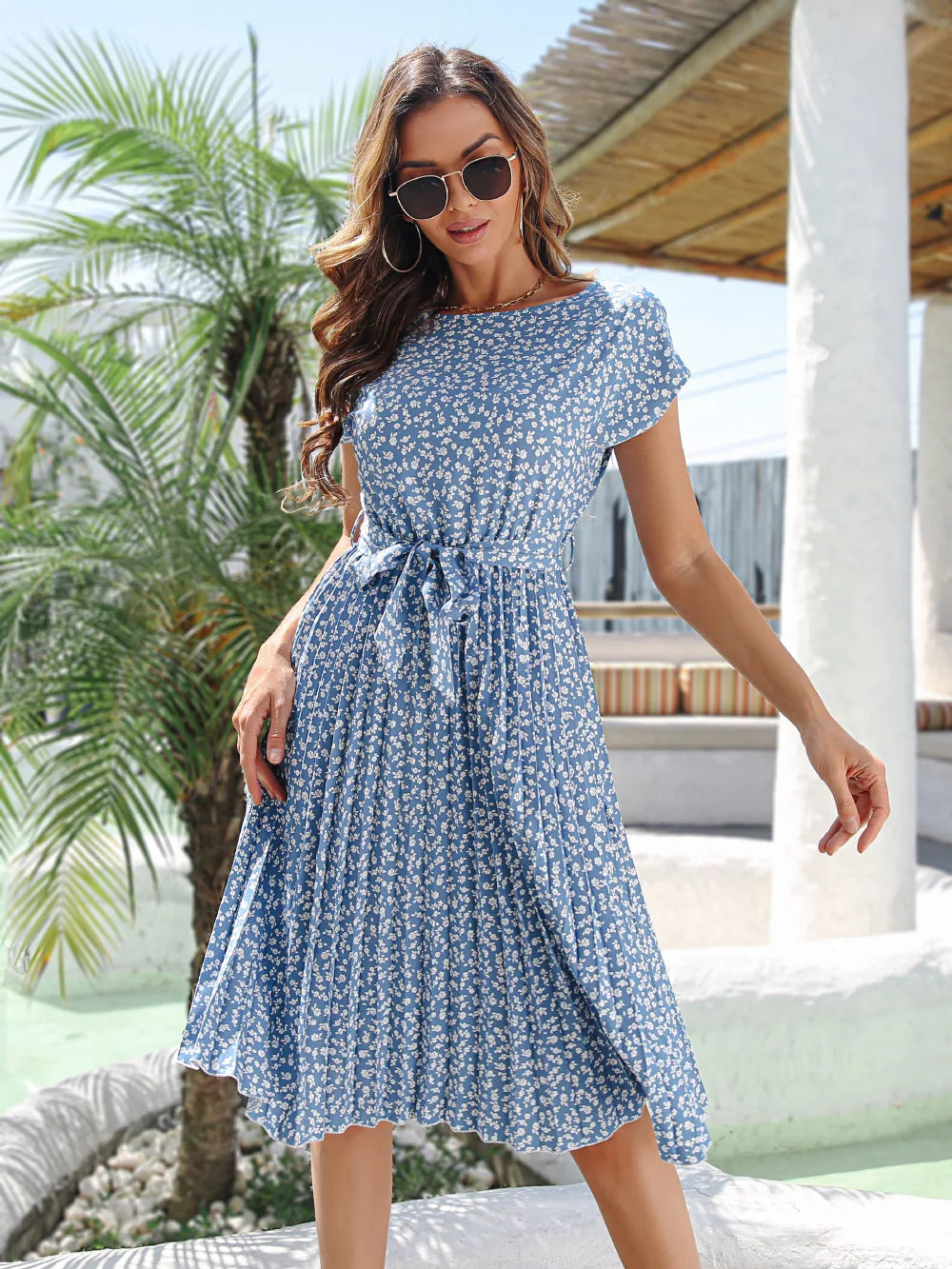 Vestido midi florido - Rosane azul claro