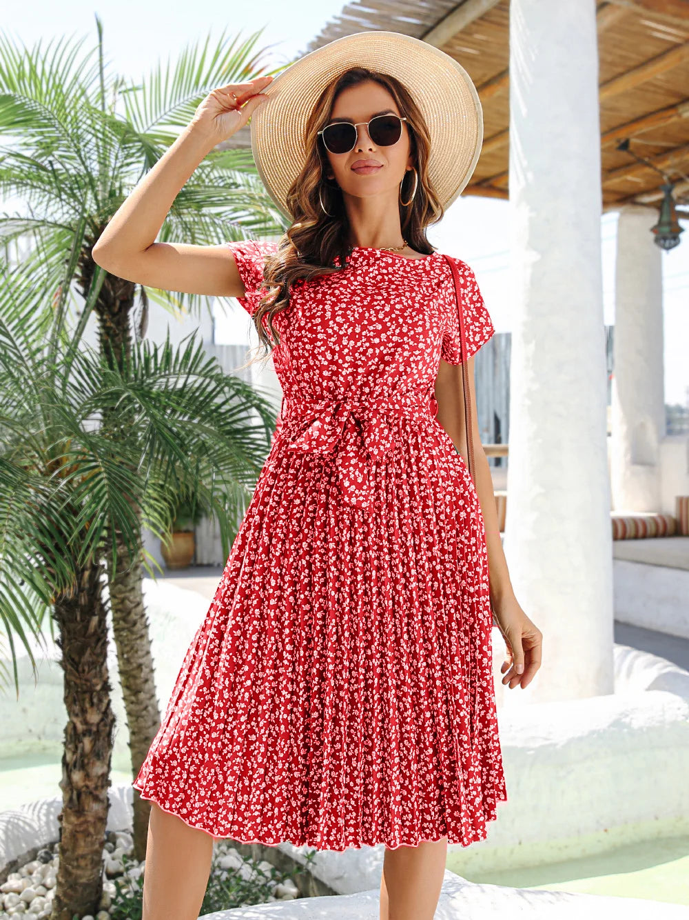 Vestido midi florido - Rosane vermelho