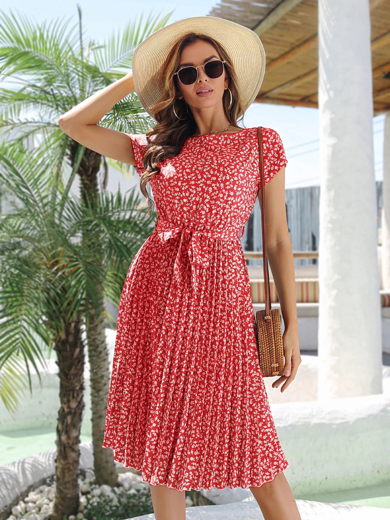 Vestido midi florido - Rosane vermelho