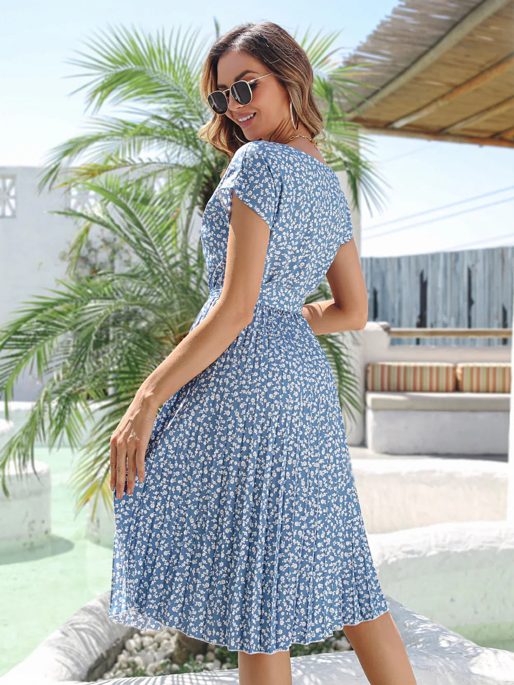 Vestido midi florido - Rosane azul claro