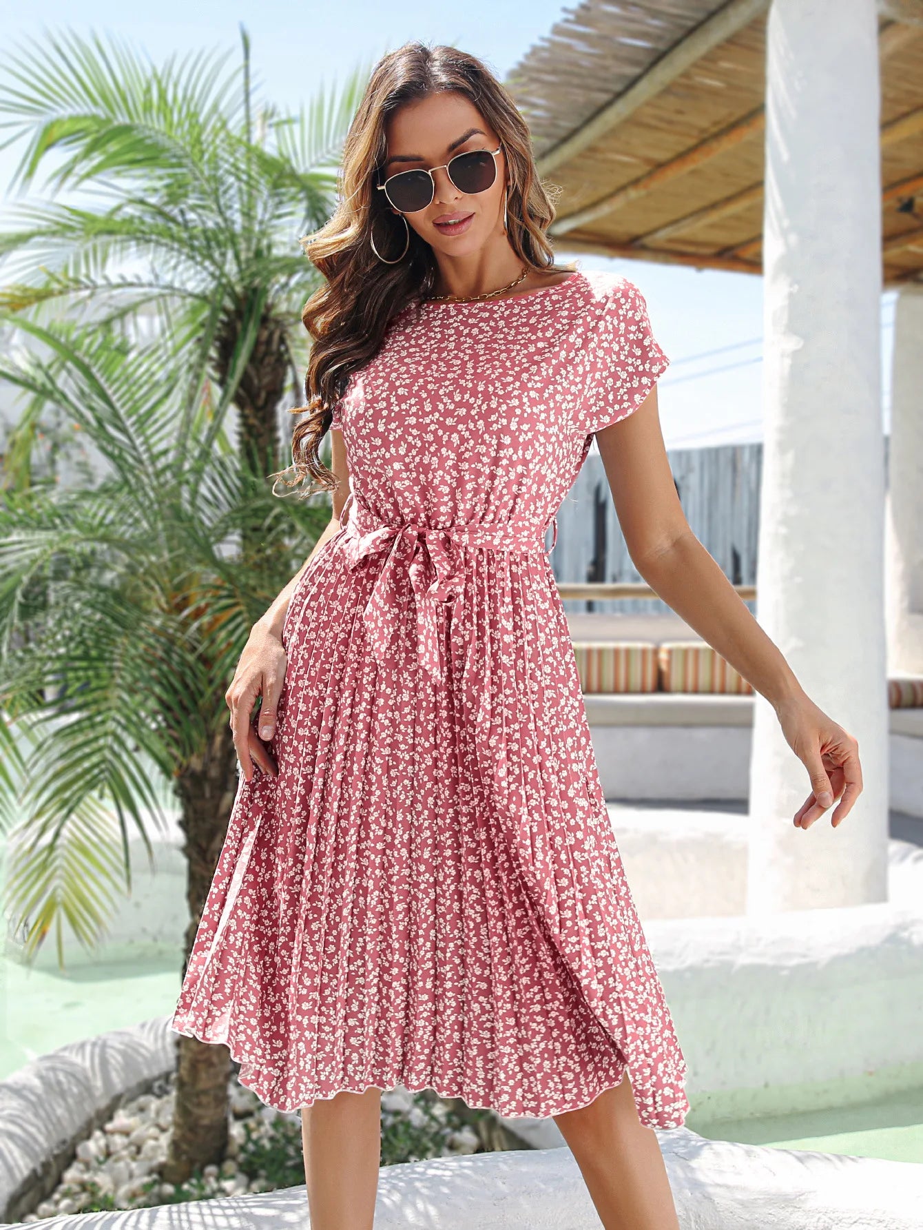 Vestido midi florido - Rosane rosa