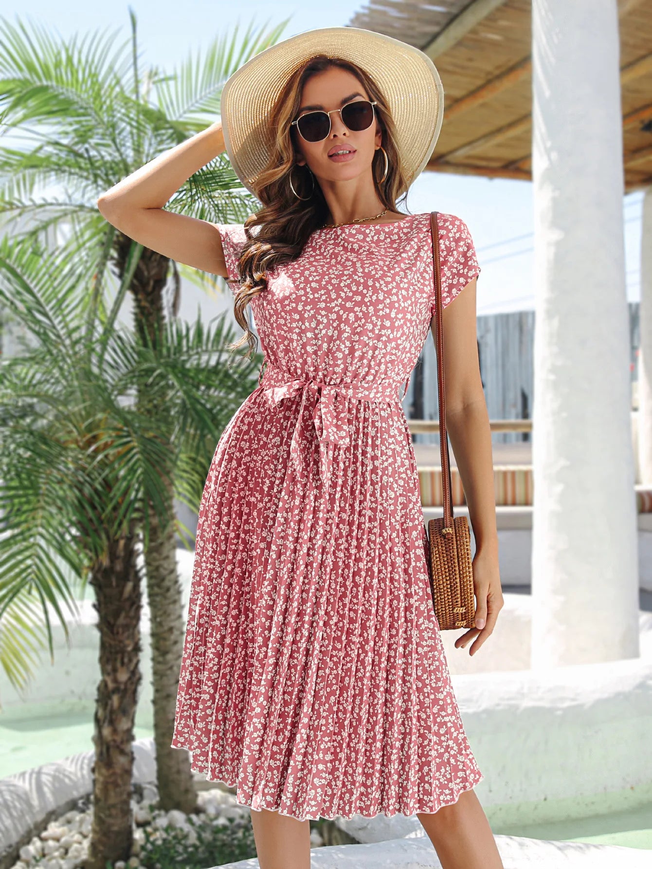 Vestido midi florido - Rosane rosa