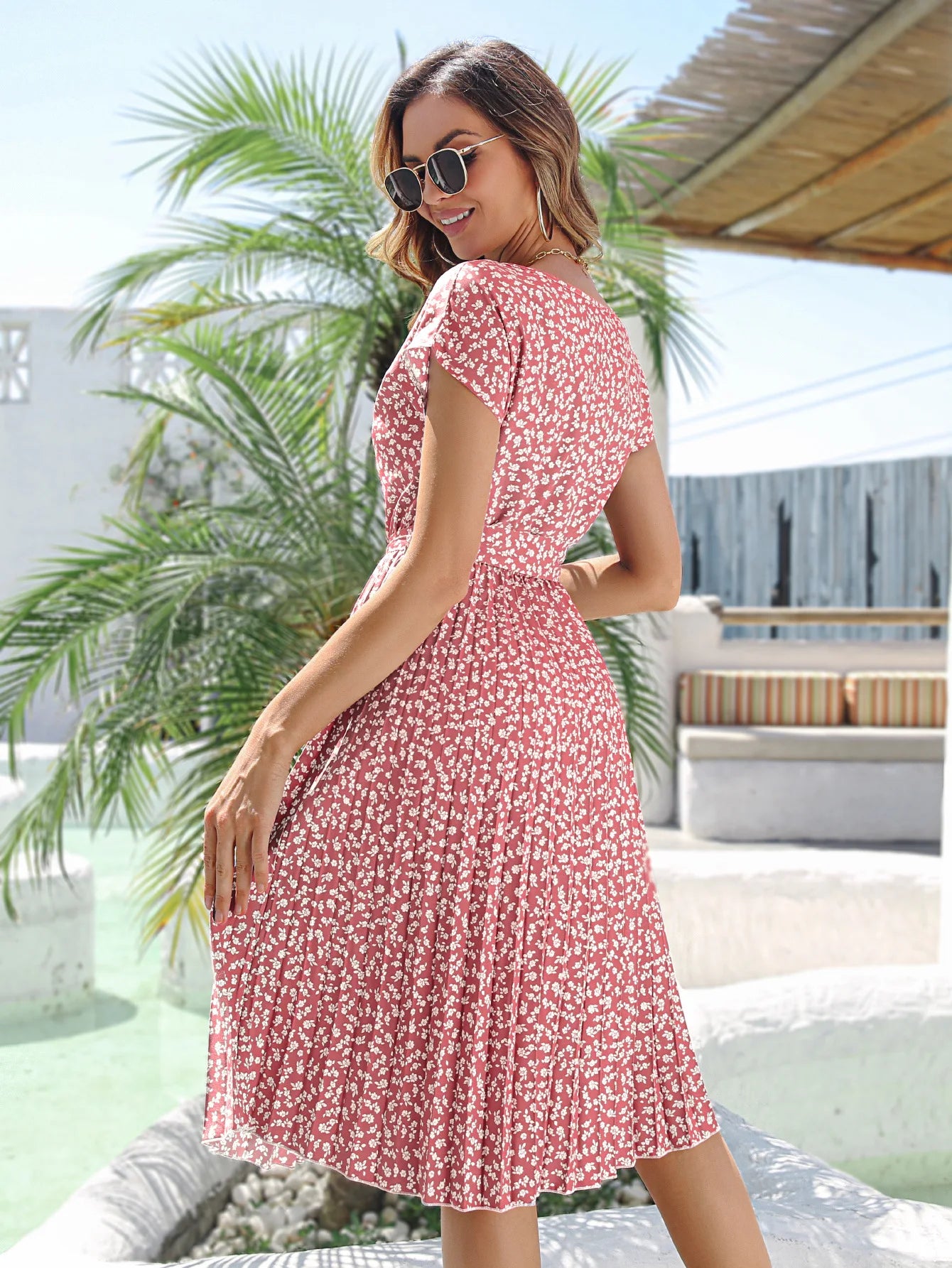 Vestido midi florido - Rosane rosa