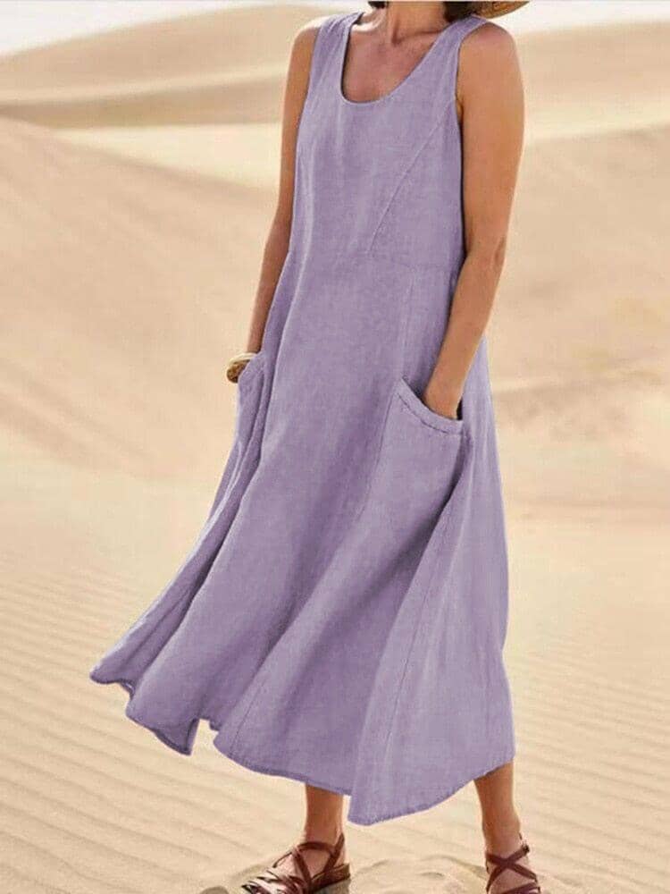 Vestido Cancún - Algodão e Linho Vestido Finesse Roxo P 